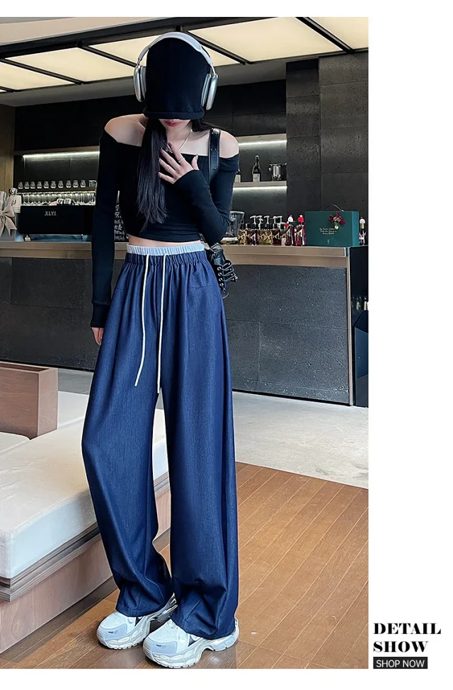 Women's Wide-Leg Jeans with Elastic Waist Detail
