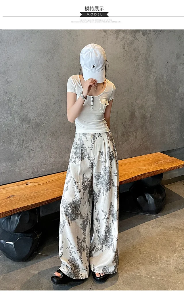 Vintage Ink Print Linen Pants Detail