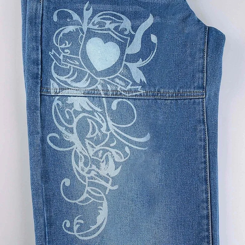 Street-style Irregular Print Loose Jeans