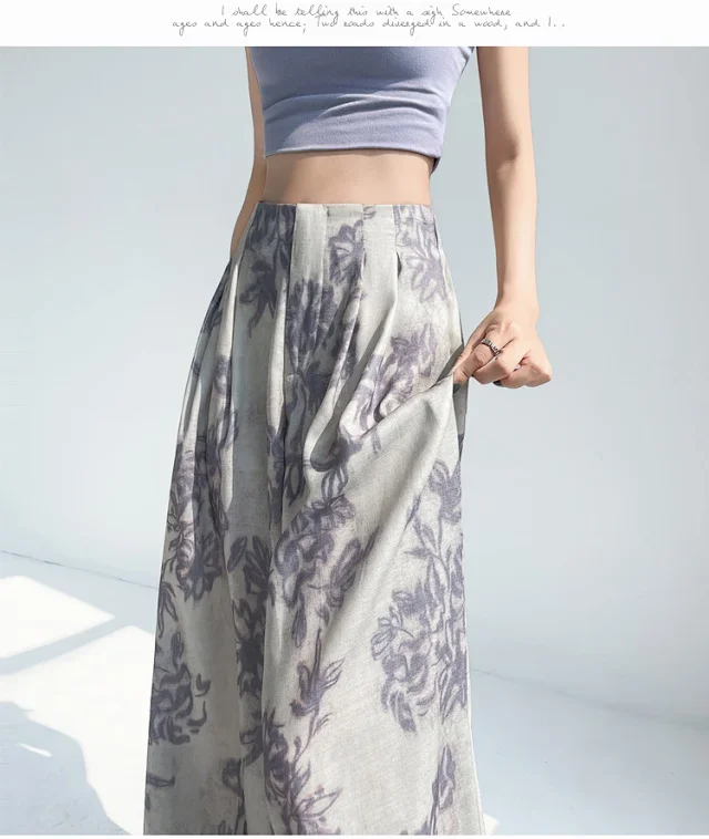 Women's 2025 Summer Printed Wide-Leg Pants Detail