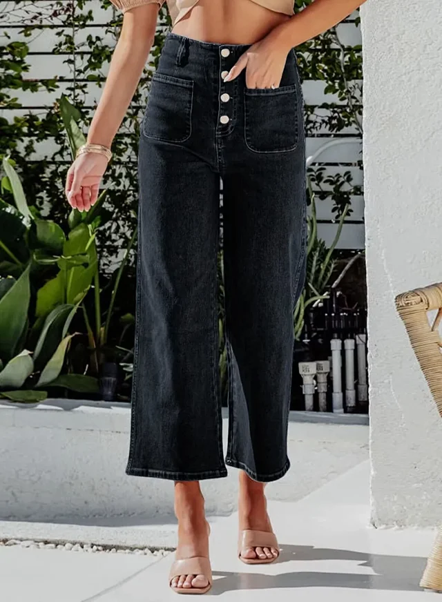 Retro Indigo Striped Wide-Leg High-Waist Jeans Detail