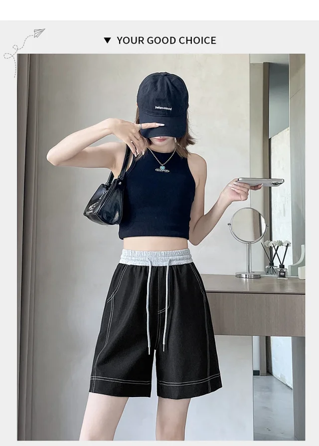 Old Money Style Asymmetric Denim Shorts Detail