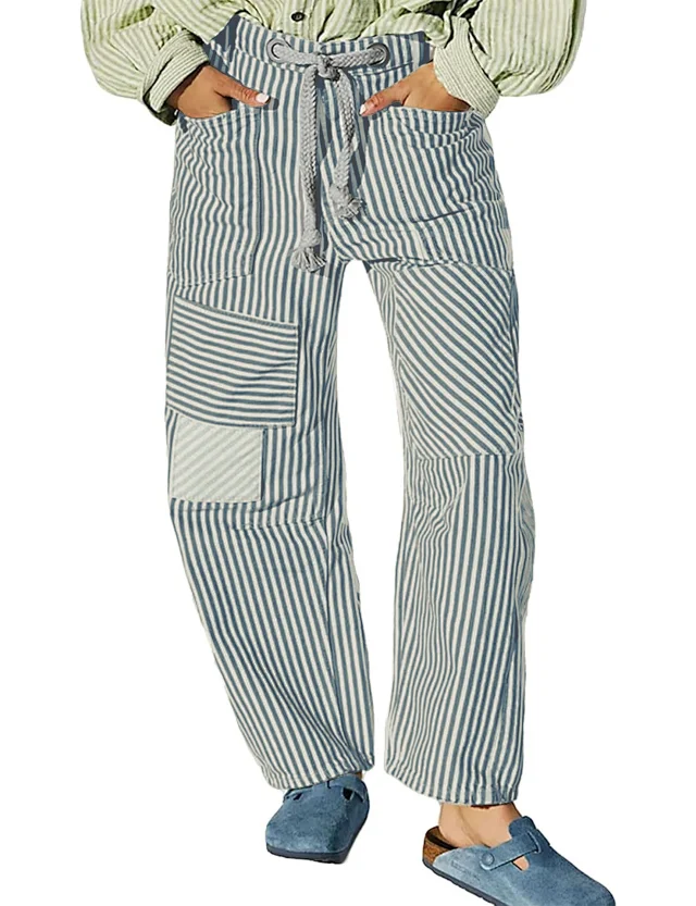 Mid-waist Striped Wide-leg Pants Detail