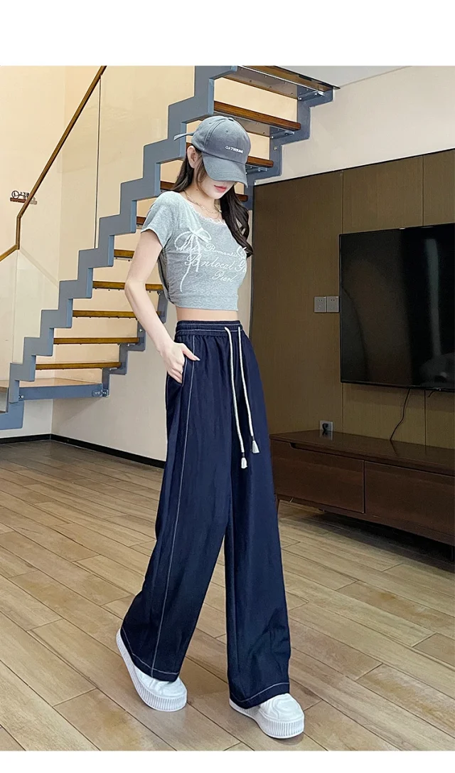 2025 Summer Women's Navy Tencel Wide-Leg Jeans Detail
