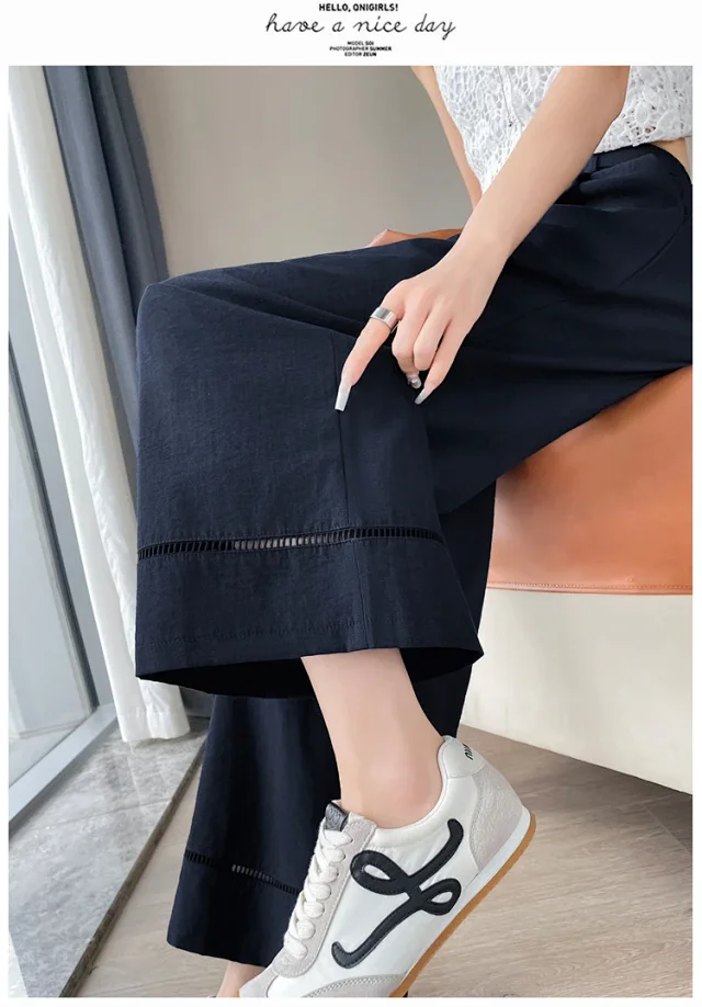 Women's Ice Silk Linen Hollow Wide-leg Pants Detail