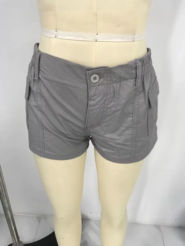 Women's Solid Workwear Denim Shorts Detail