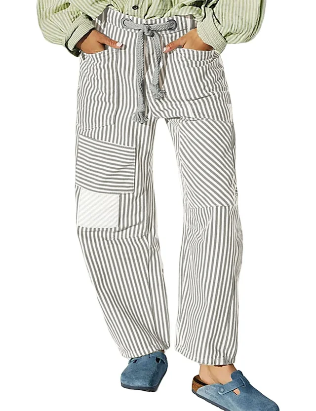 Mid-waist Striped Wide-leg Pants Detail