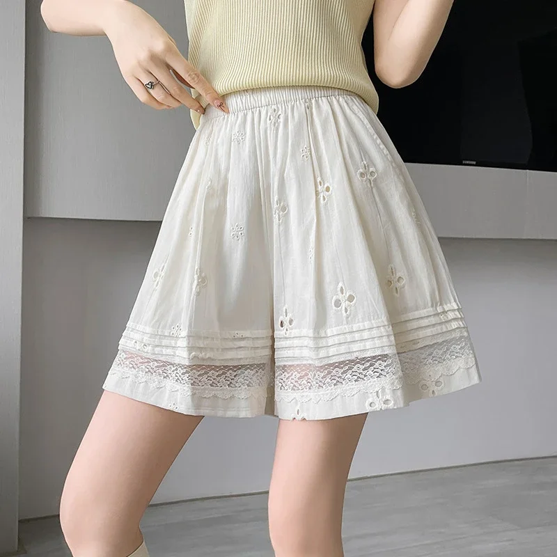 Korean Lace Patchwork Hollow Wide - leg Pants