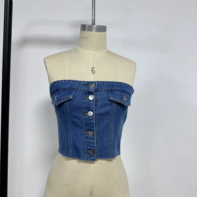 Sexy Slim Denim Vest for Women Detail