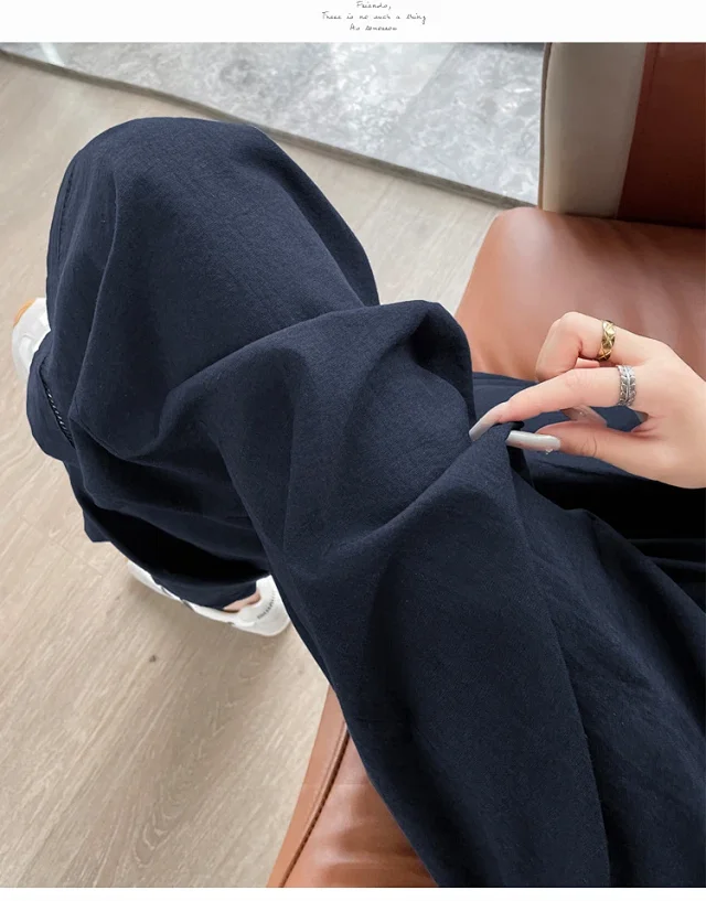 Women's Ice Silk Linen Hollow Wide-leg Pants Detail