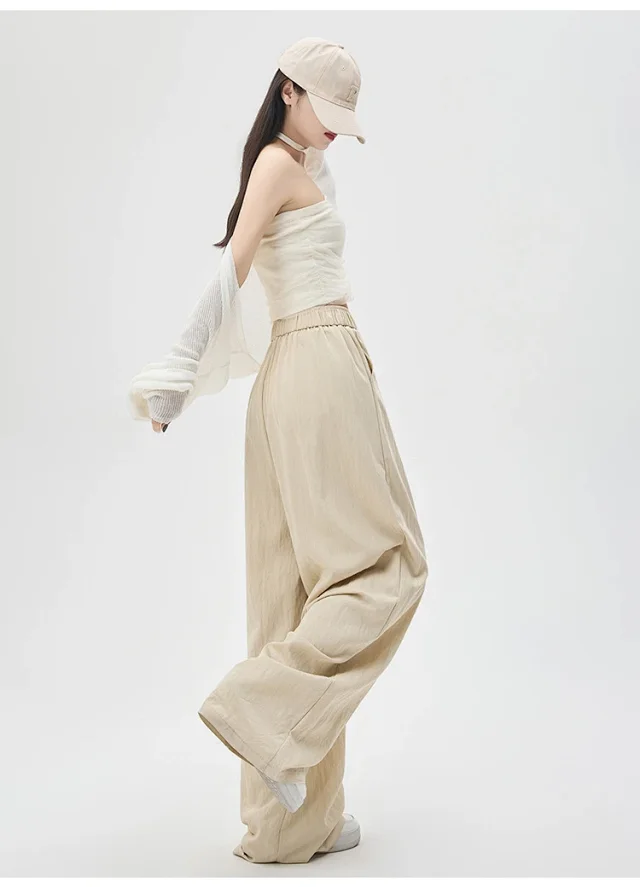 2025 Summer Textured Washed Cotton Wide-Leg Pants Detail