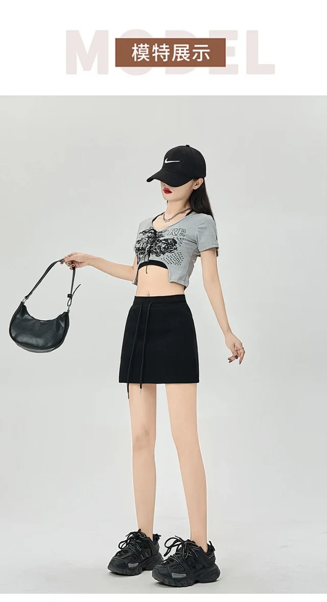 2025 Grey High - Waist A - Line Skirt for Women Detail