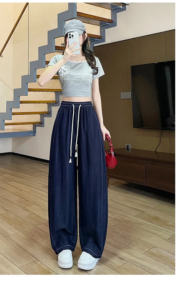 2025 Summer Women's Navy Tencel Wide-Leg Jeans Detail