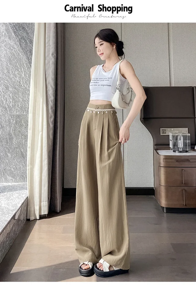 Summer Women's Tencel Linen Wide-Leg Pants Detail