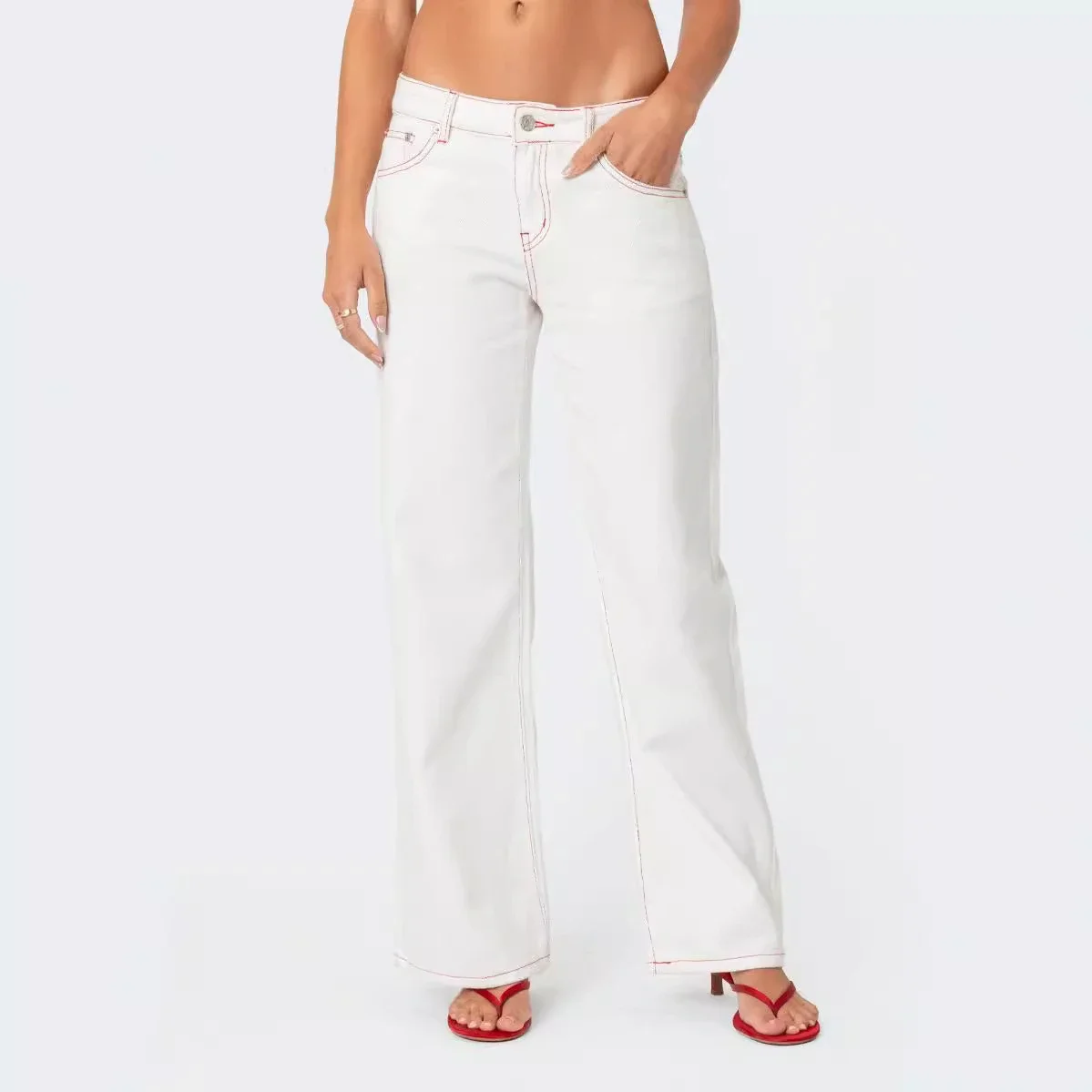 Early Fall White Jeans with Bow & Strawberry Patches