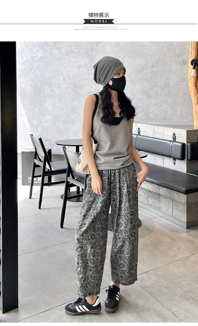 Linen Jacquard Wide-Leg Pants for Women Detail