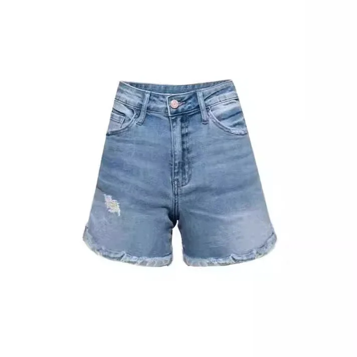 European & American Loose Straight Denim Shorts (Light Blue)
