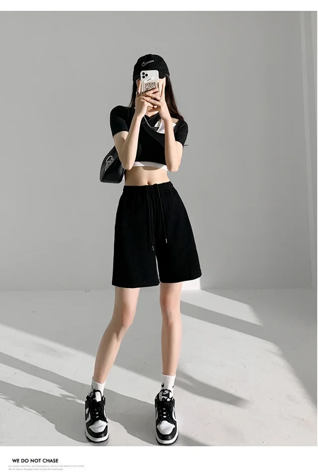 American Retro Wide-leg Casual Shorts Detail