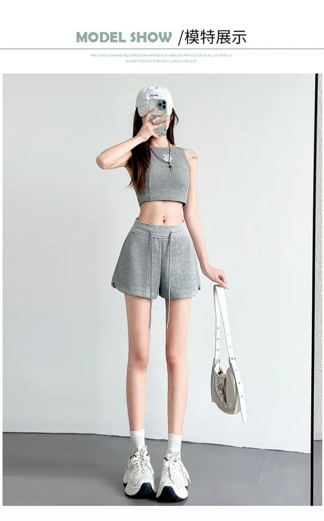 Women's Gray Sport Shorts 2025 Summer Detail