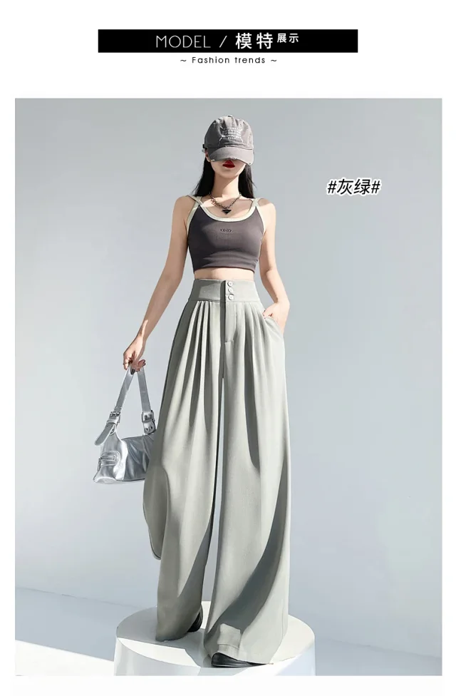 2025 White Wide - leg Ice Silk Trousers for Women Detail