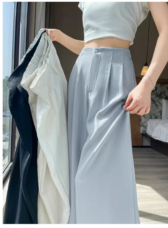2025 Summer Women's Ice Silk Linen Wide-Leg Pants Detail