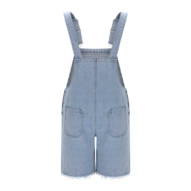 Men's Denim Suspender Shorts with Ripped Design Detail