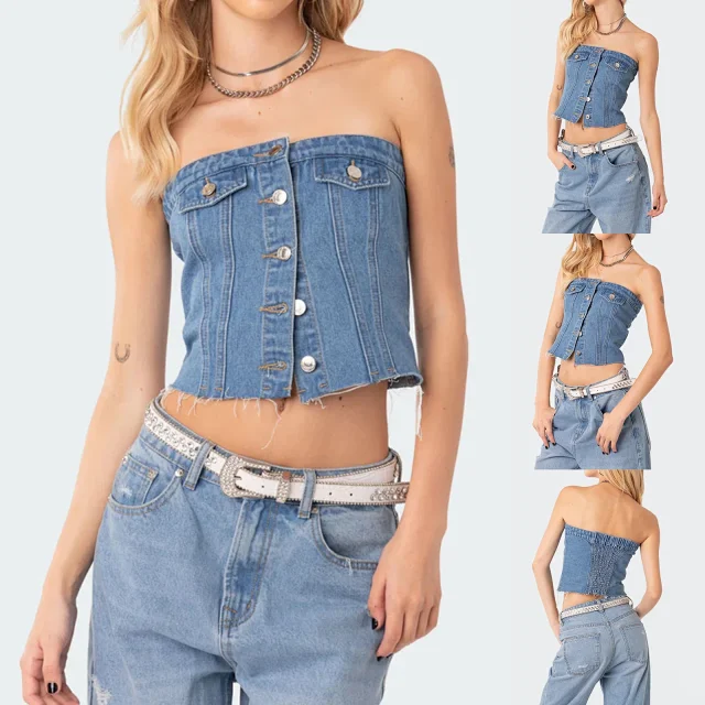 Sexy Slim Denim Vest for Women Detail