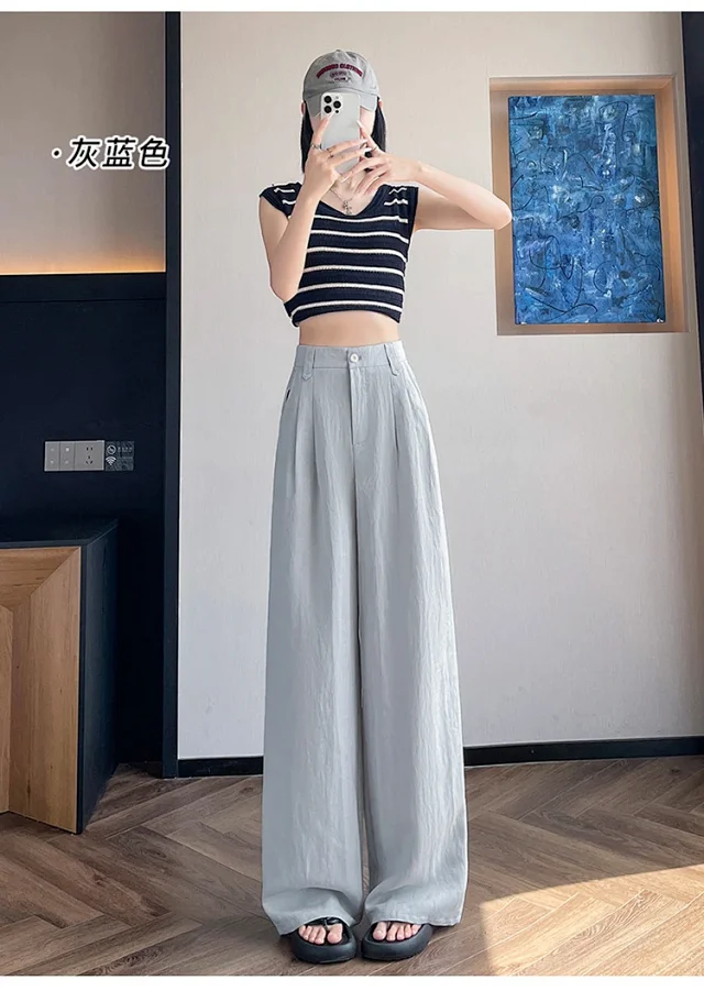 2025 Summer Korean Wide-leg Suit Pants for Women Detail