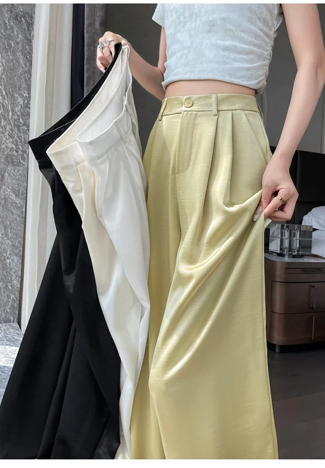 Women's 2025 Summer Ice Silk Acetate Wide - Leg Pants Detail