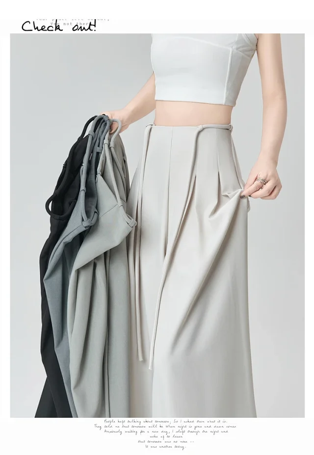 French High-Waist Drawstring Wide-Leg Pants 2025 Summer New Detail