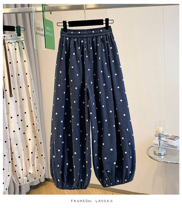 2025 Summer Linen Polka Dot Balloon Pants Detail