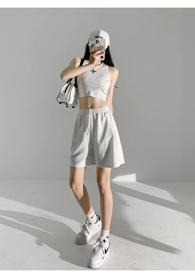 American Retro Wide-leg Casual Shorts Detail