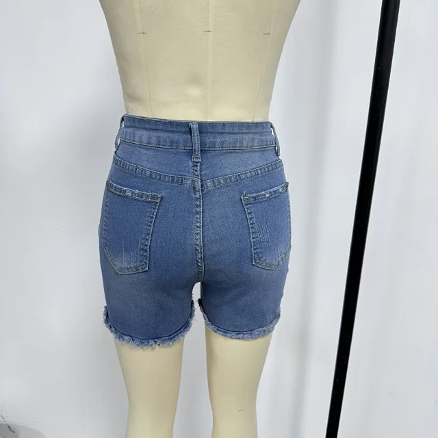 European & American Loose Straight Denim Shorts (Light Blue) Detail