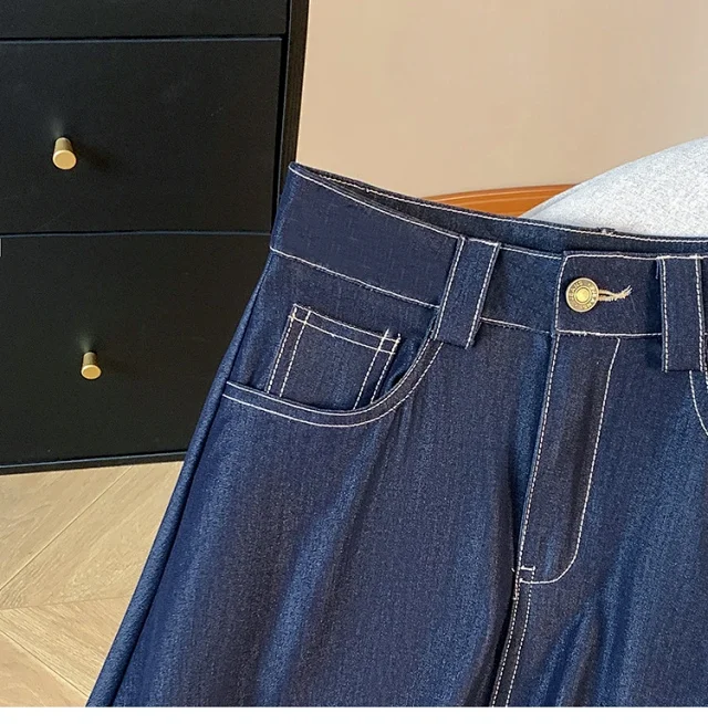 Denim Blue 2025 Tencel Denim Midi A-Line Skirt Detail