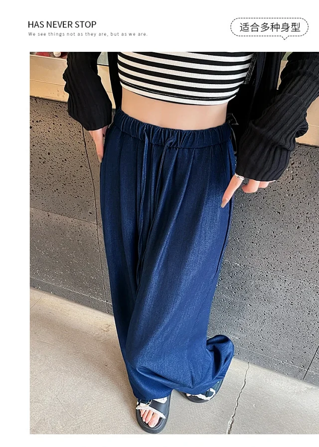 Navy Tencel Jeans - Women's Summer Wide - Leg Pants Detail