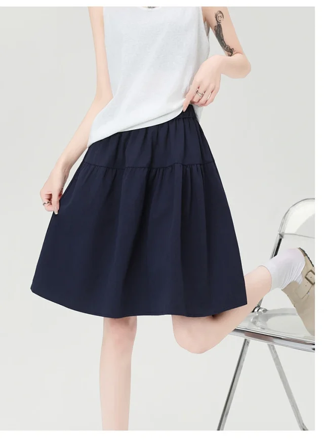 Navy High-Waist A-Line Skirt Detail