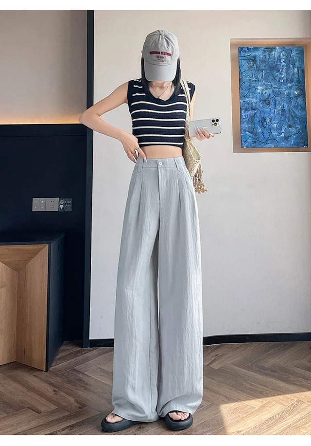 2025 Summer Korean Wide-leg Suit Pants for Women Detail