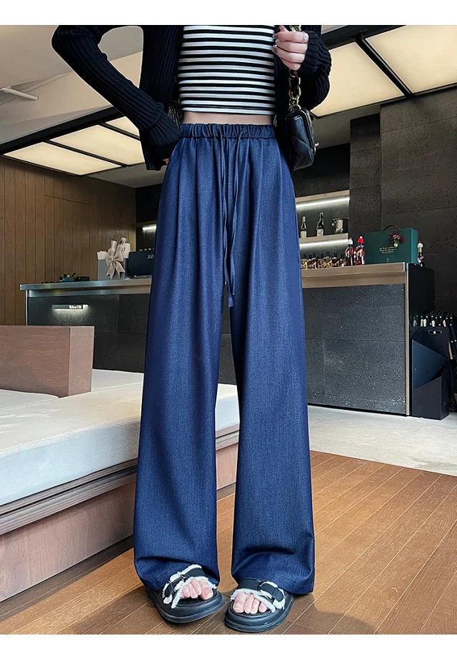 Navy Tencel Jeans - Women's Summer Wide - Leg Pants Detail