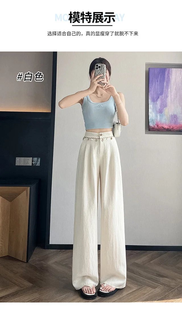 Summer Women's Tencel Linen Wide-Leg Pants Detail