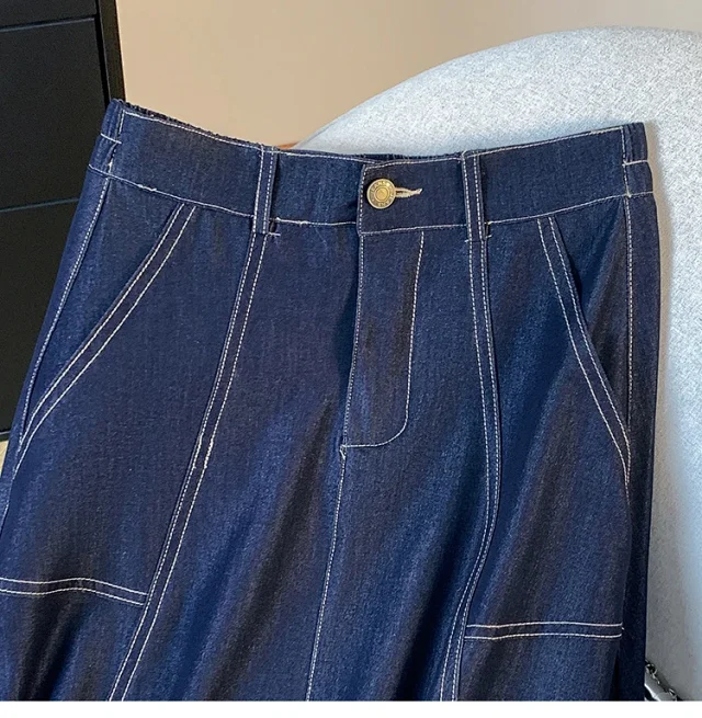 2025 Summer Women's Denim A-line Midi Skirt Detail