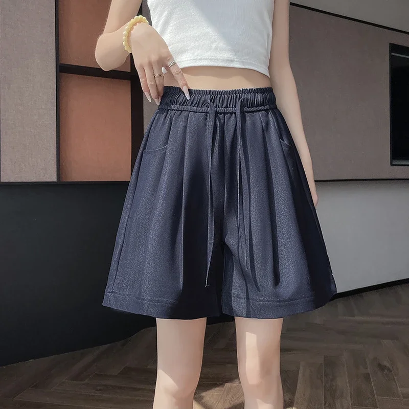 Women's Summer High-waisted Tencel Denim Wide-leg Capris
