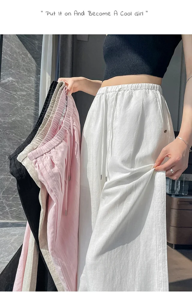 Linen Wide - Leg Pants for Women 2025 Summer Detail