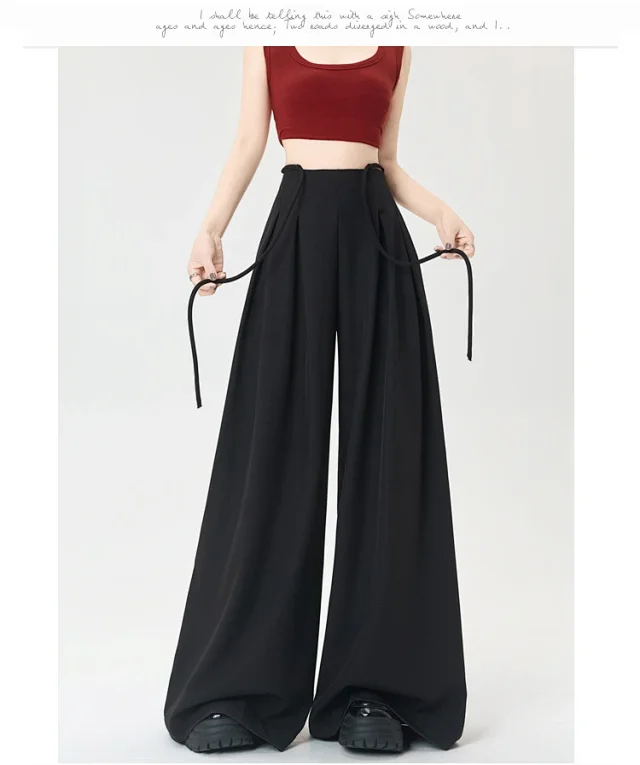 French High-Waist Drawstring Wide-Leg Pants 2025 Summer New Detail
