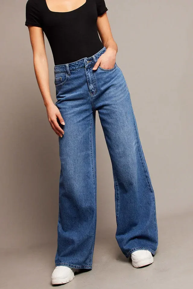 Women's Vintage High-waist Wide-leg Jeans Detail
