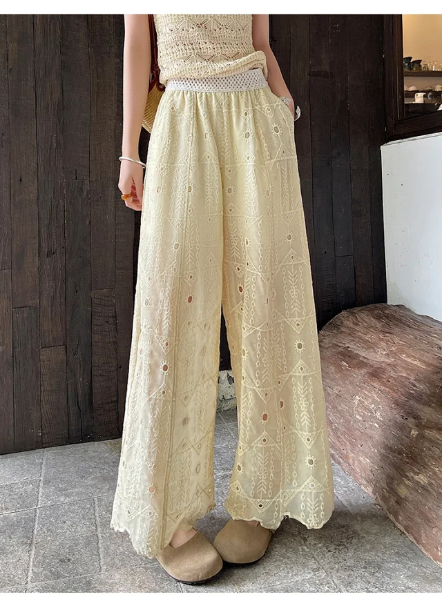 Women's Summer Thin High - End Lace Cropped Pants Detail