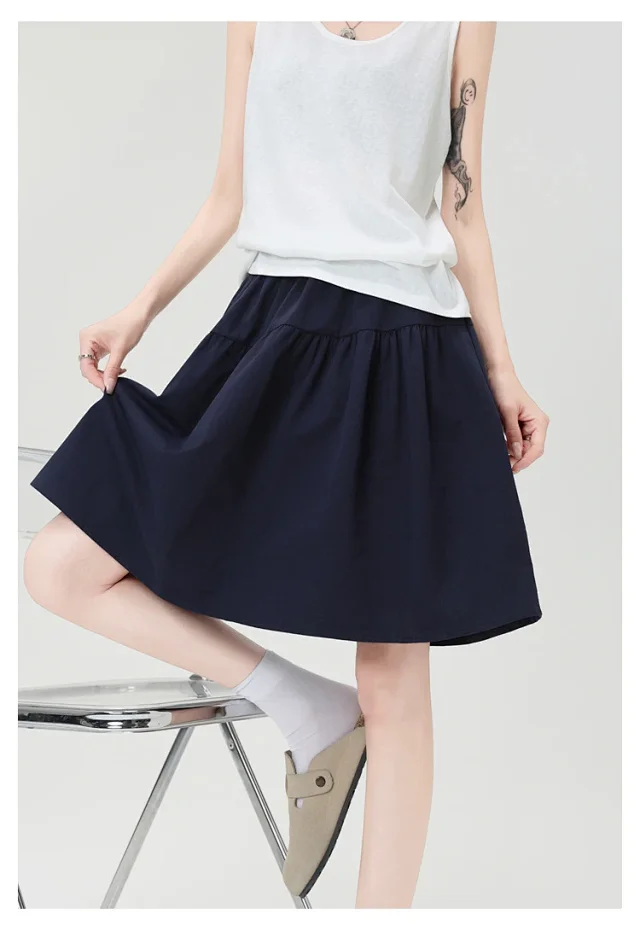 Navy High-Waist A-Line Skirt Detail