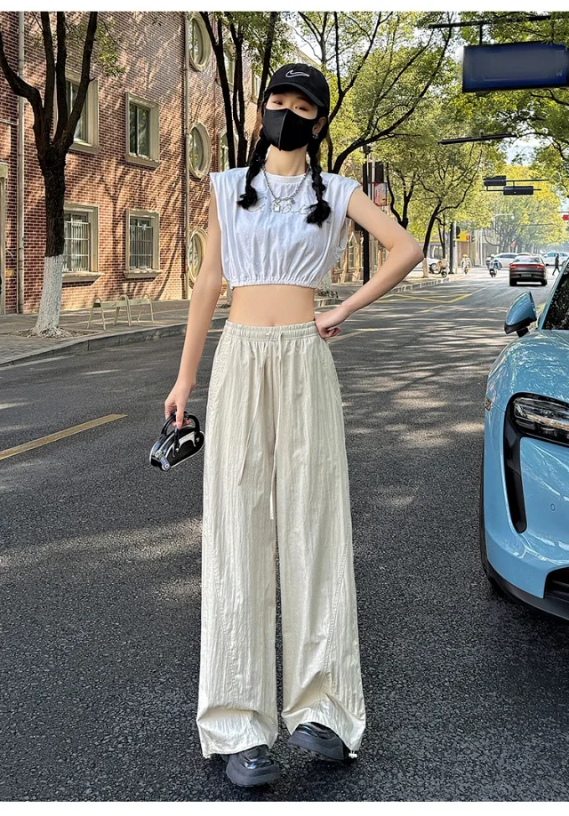 Women's Summer New Puff Straight Pants Detail