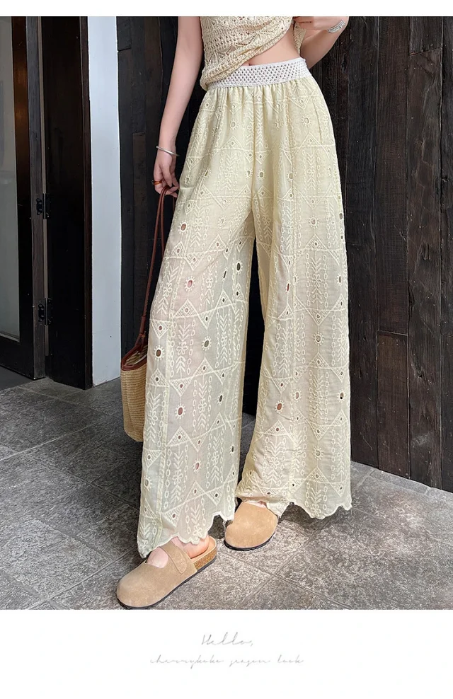 Women's Summer Thin High - End Lace Cropped Pants Detail