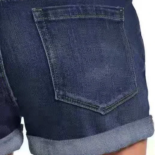 High-waisted Ripped Cuffed Denim Shorts for Women