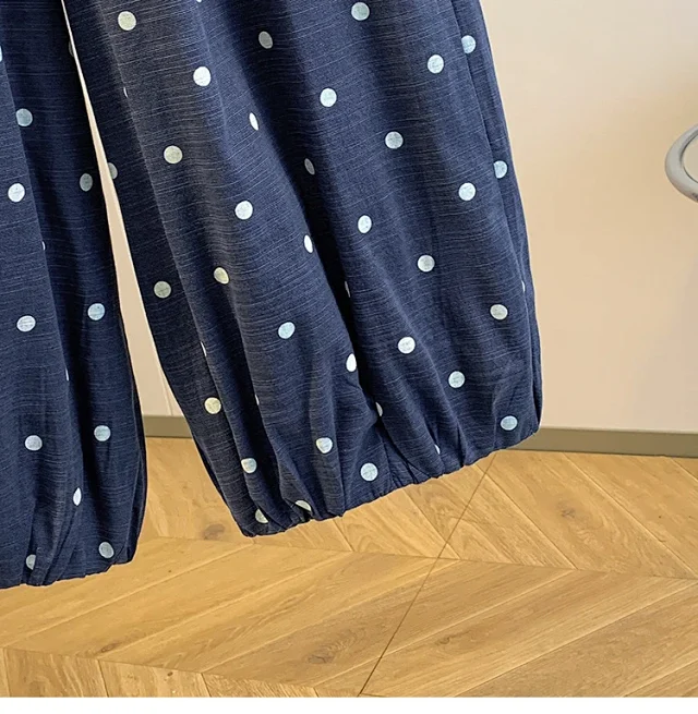 2025 Summer Linen Polka Dot Balloon Pants Detail